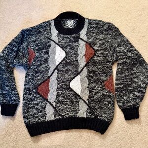 Vintage 90s Men's Black and Gray Sweater